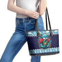 Cardiganshire Wales Christmas Leather Tote Bag Cardigan Bay Dolphin Rugby Design - Wonder Print Shop