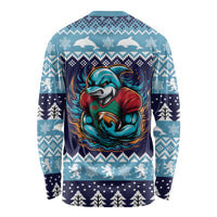 Cardiganshire Wales Christmas Long Sleeve Shirt Cardigan Bay Dolphin Rugby Design - Wonder Print Shop
