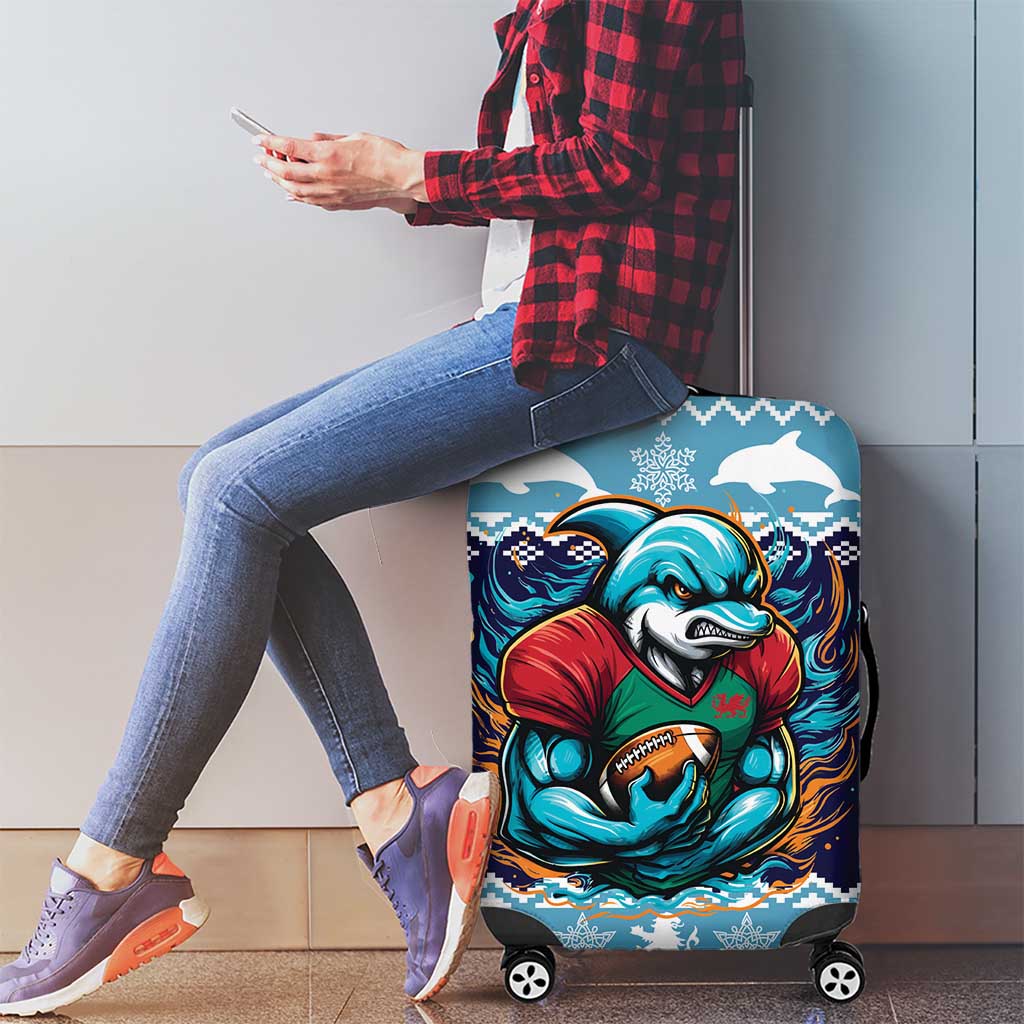 Cardiganshire Wales Christmas Luggage Cover Cardigan Bay Dolphin Rugby Design - Wonder Print Shop