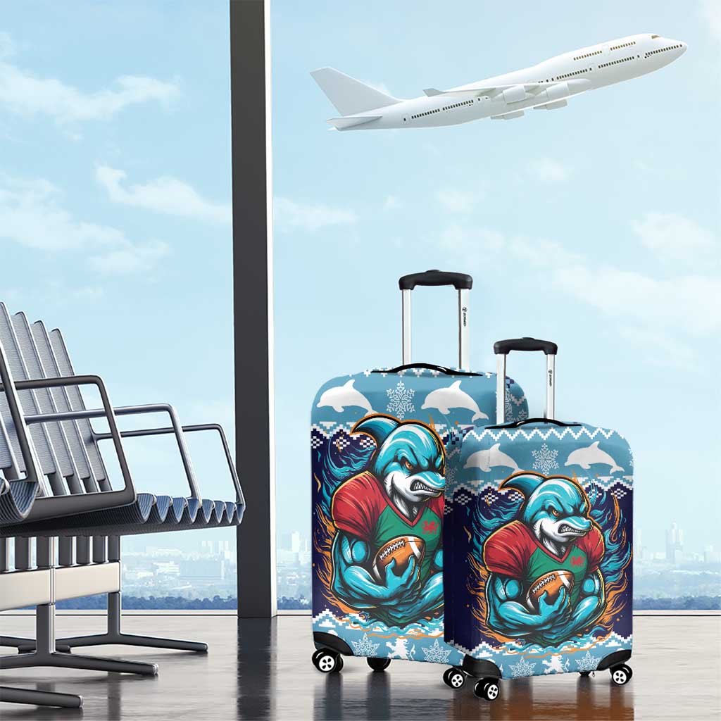 Cardiganshire Wales Christmas Luggage Cover Cardigan Bay Dolphin Rugby Design - Wonder Print Shop