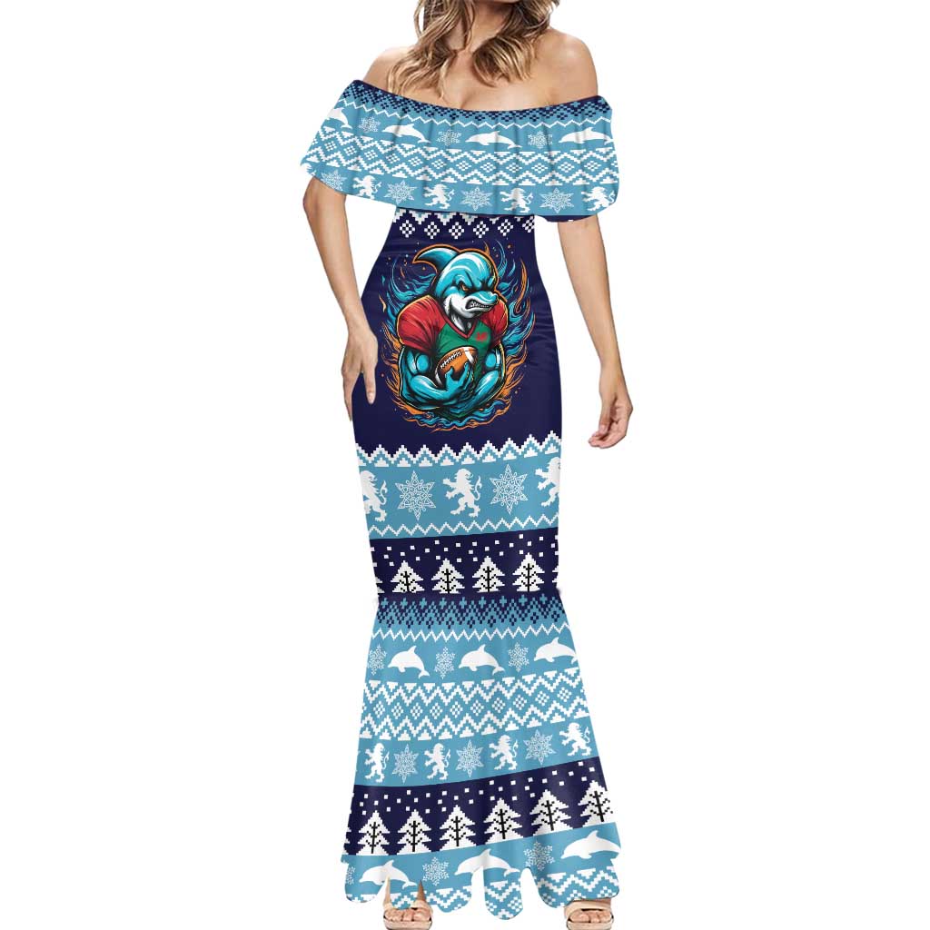 Cardiganshire Wales Christmas Mermaid Dress Cardigan Bay Dolphin Rugby Design - Wonder Print Shop