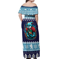 Cardiganshire Wales Christmas Off Shoulder Maxi Dress Cardigan Bay Dolphin Rugby Design - Wonder Print Shop