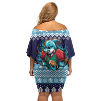 Cardiganshire Wales Christmas Off Shoulder Short Dress Cardigan Bay Dolphin Rugby Design - Wonder Print Shop