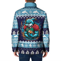 Cardiganshire Wales Christmas Padded Jacket Cardigan Bay Dolphin Rugby Design - Wonder Print Shop