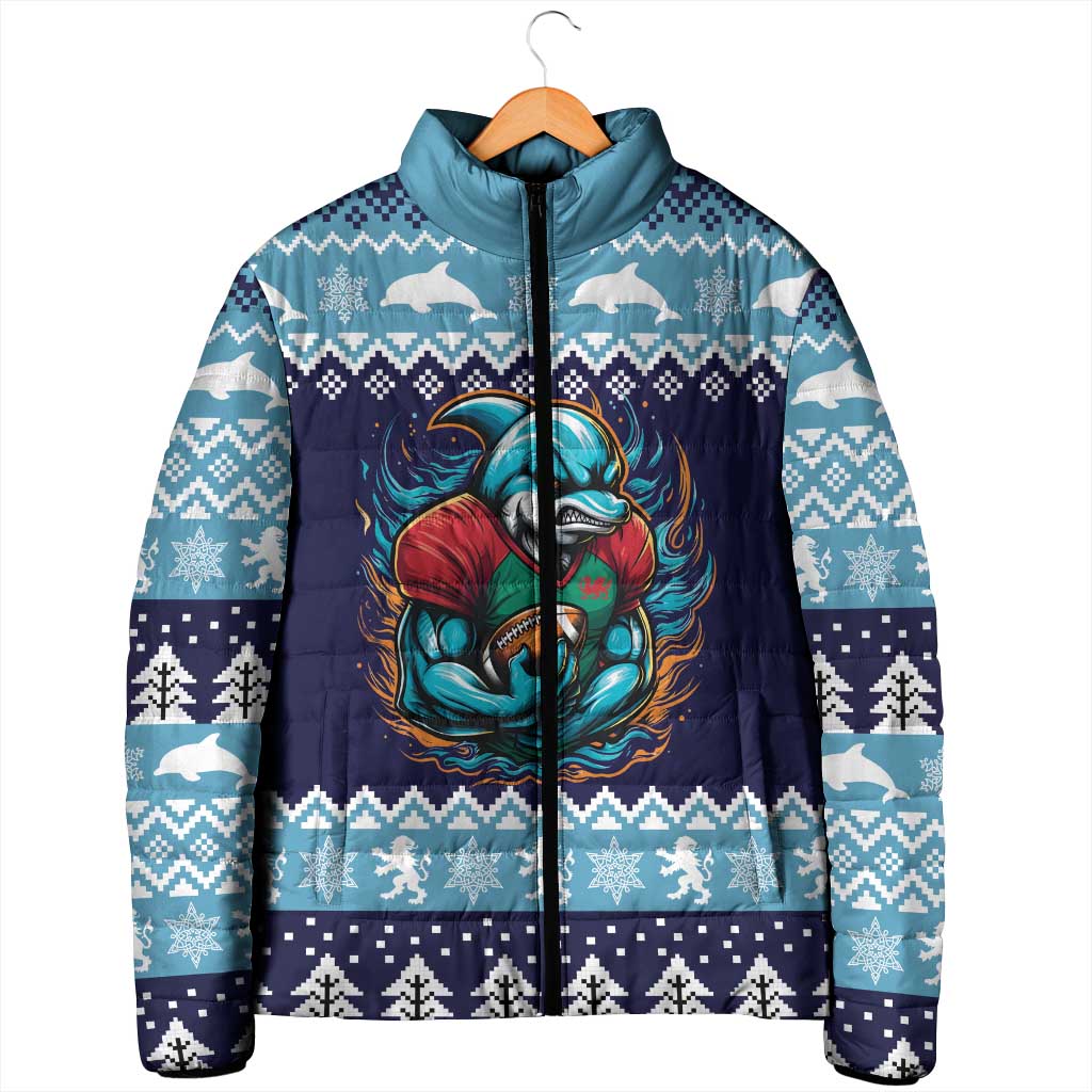 Cardiganshire Wales Christmas Padded Jacket Cardigan Bay Dolphin Rugby Design - Wonder Print Shop
