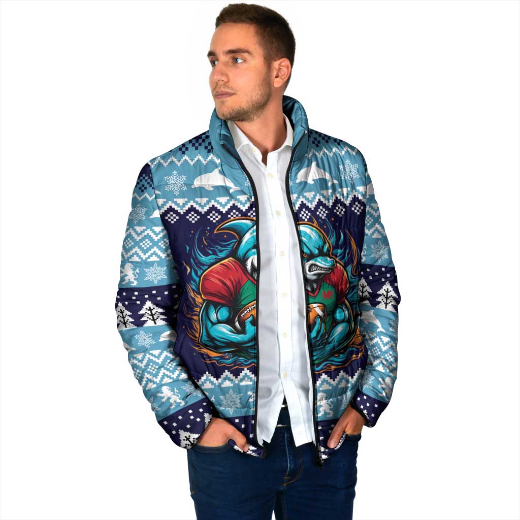 Cardiganshire Wales Christmas Padded Jacket Cardigan Bay Dolphin Rugby Design - Wonder Print Shop