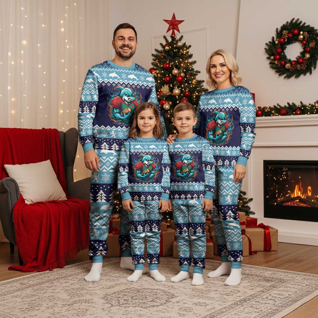 Cardiganshire Wales Christmas Pajama Set Cardigan Bay Dolphin Rugby Design - Wonder Print Shop