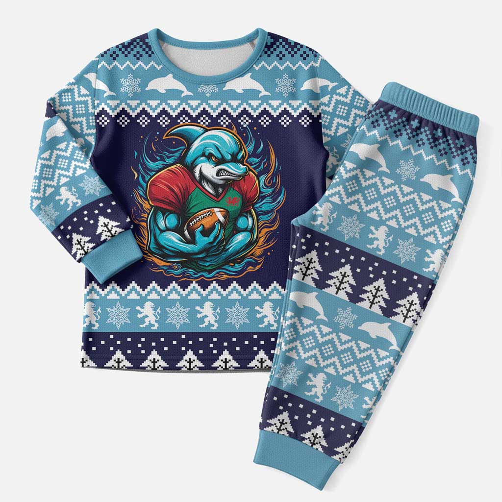 Cardiganshire Wales Christmas Pajama Set Cardigan Bay Dolphin Rugby Design - Wonder Print Shop