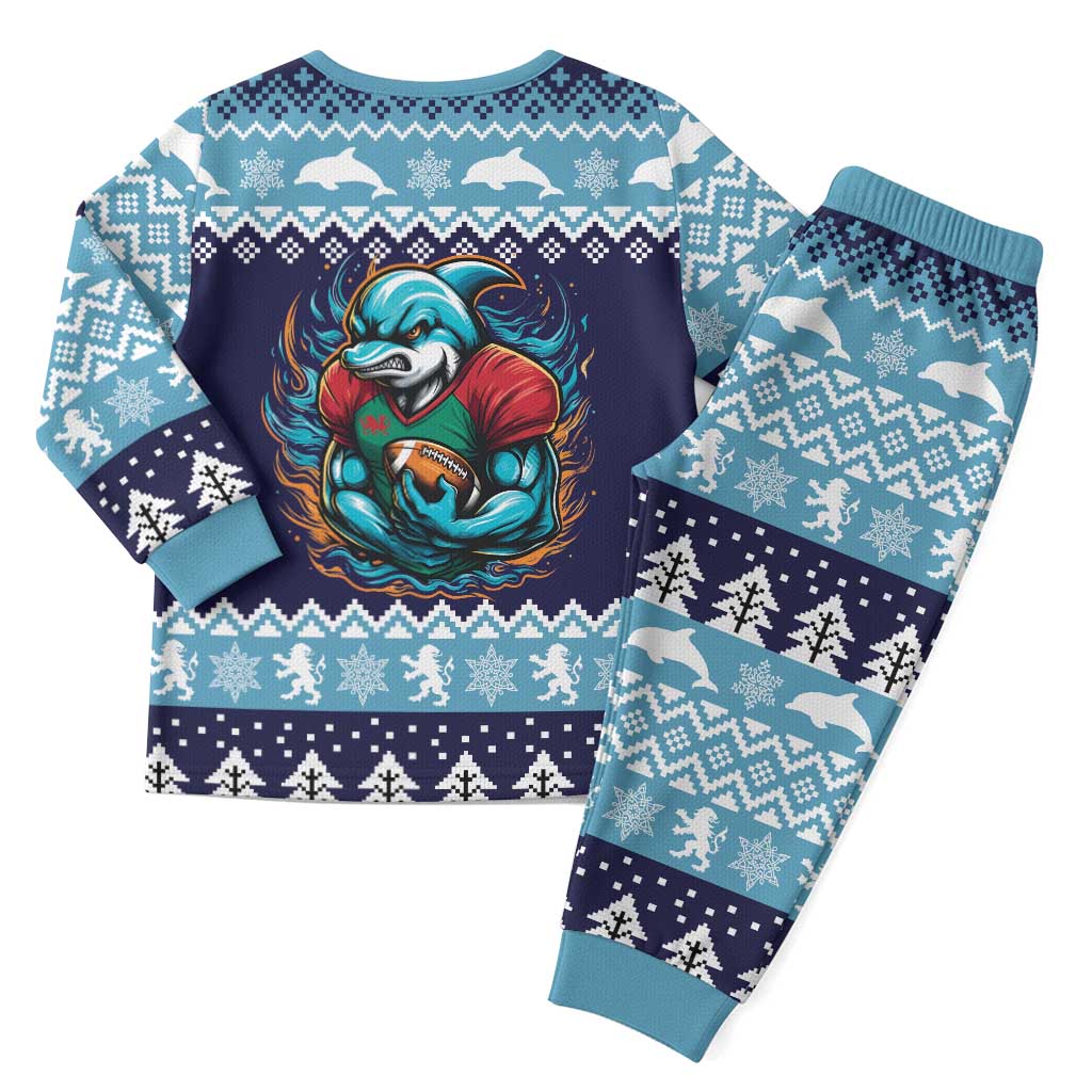 Cardiganshire Wales Christmas Pajama Set Cardigan Bay Dolphin Rugby Design - Wonder Print Shop