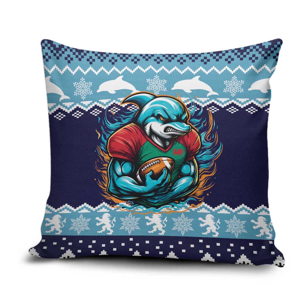 Cardiganshire Wales Christmas Pillow Cover Cardigan Bay Dolphin Rugby Design - Wonder Print Shop