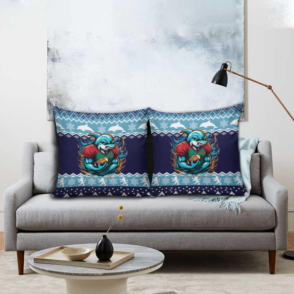 Cardiganshire Wales Christmas Pillow Cover Cardigan Bay Dolphin Rugby Design - Wonder Print Shop