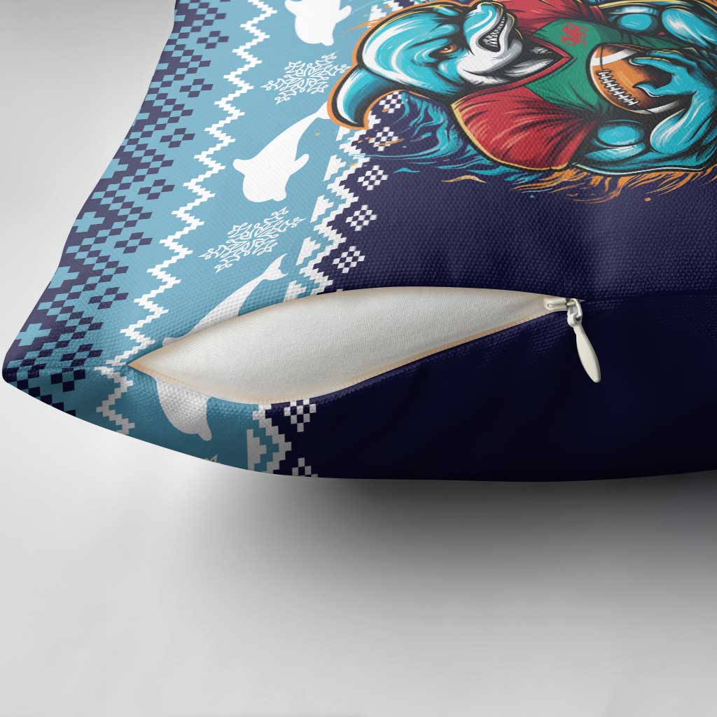Cardiganshire Wales Christmas Pillow Cover Cardigan Bay Dolphin Rugby Design - Wonder Print Shop