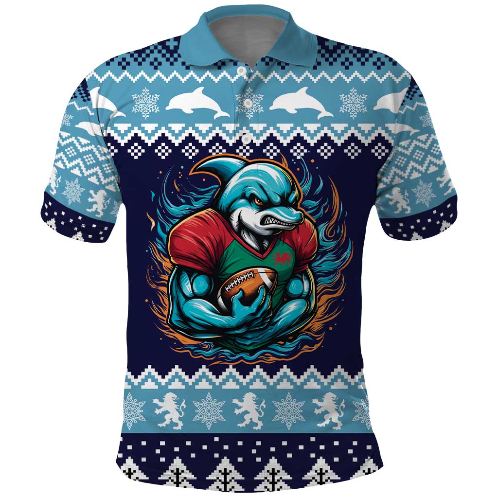 Cardiganshire Wales Christmas Polo Shirt Cardigan Bay Dolphin Rugby Design - Wonder Print Shop