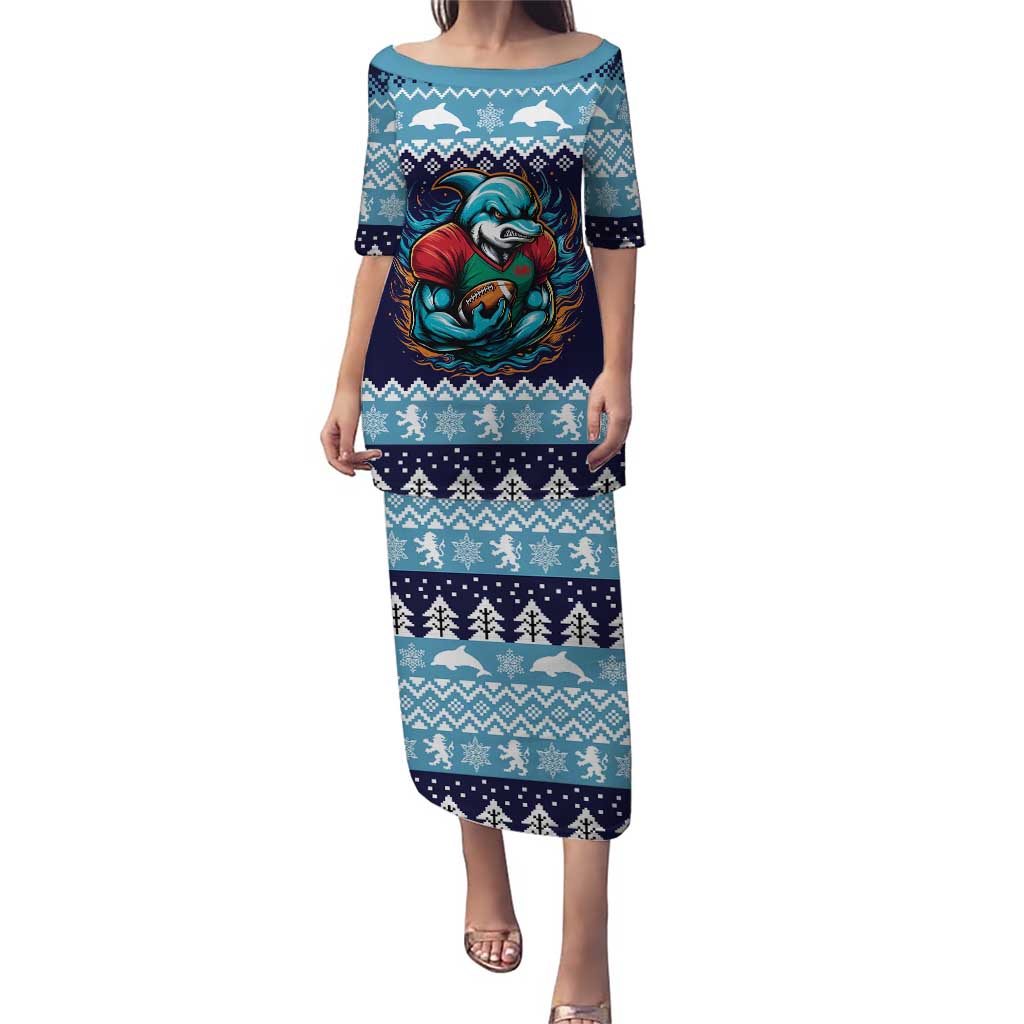 Cardiganshire Wales Christmas Puletasi Cardigan Bay Dolphin Rugby Design - Wonder Print Shop