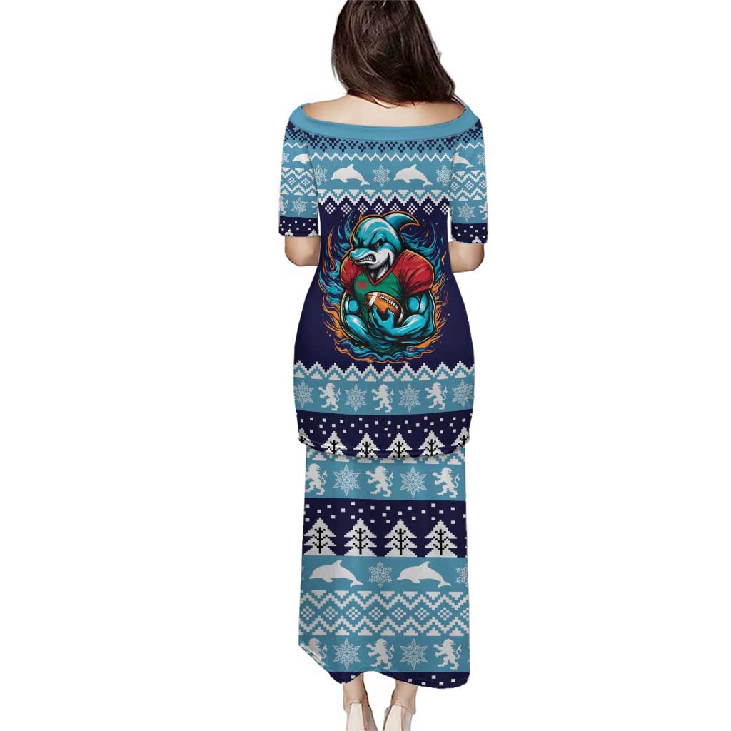 Cardiganshire Wales Christmas Puletasi Cardigan Bay Dolphin Rugby Design - Wonder Print Shop