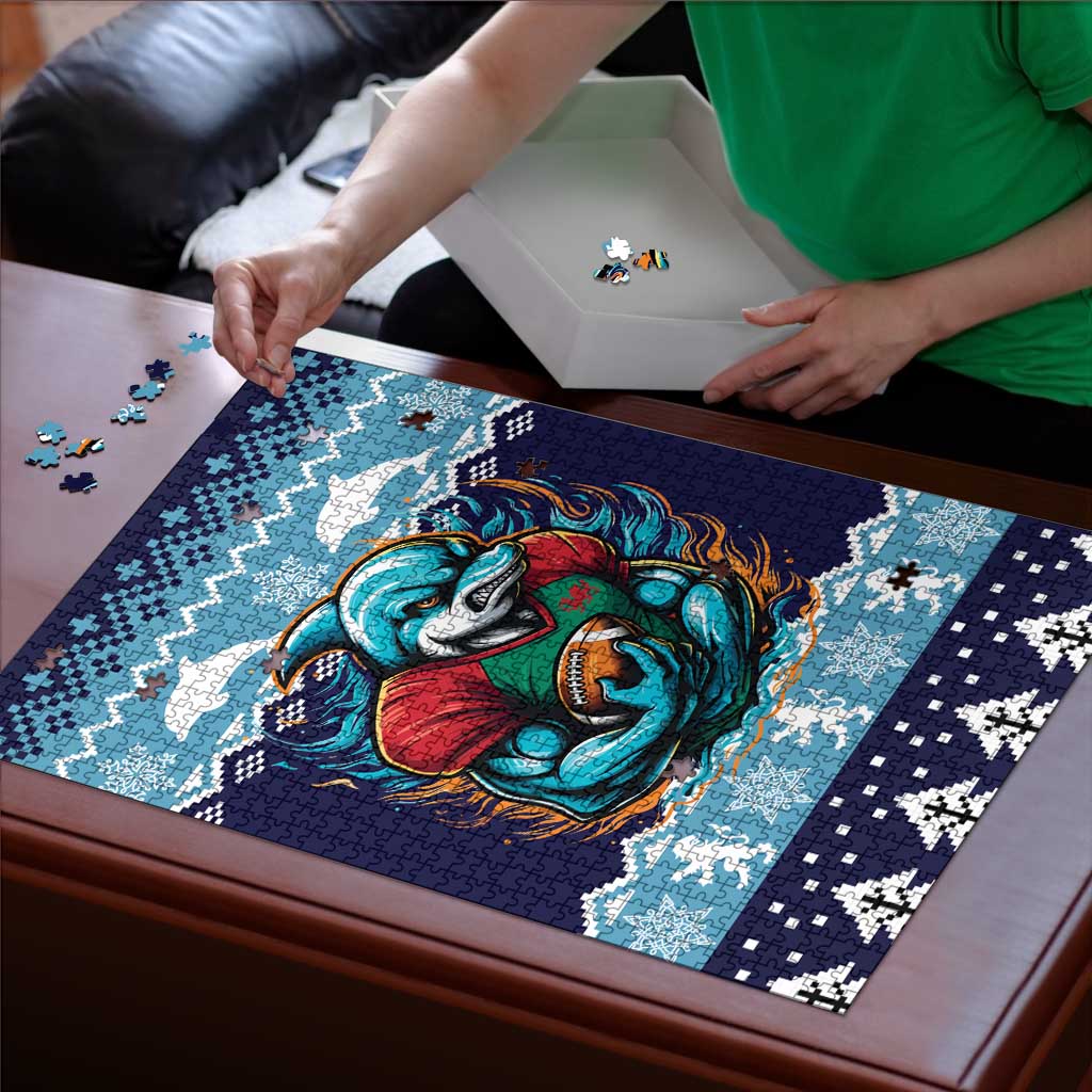 Cardiganshire Wales Christmas Puzzle Cardigan Bay Dolphin Rugby Design - Wonder Print Shop
