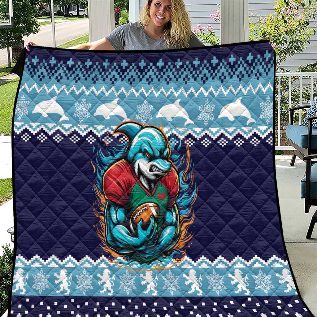 Cardiganshire Wales Christmas Quilt Cardigan Bay Dolphin Rugby Design - Wonder Print Shop