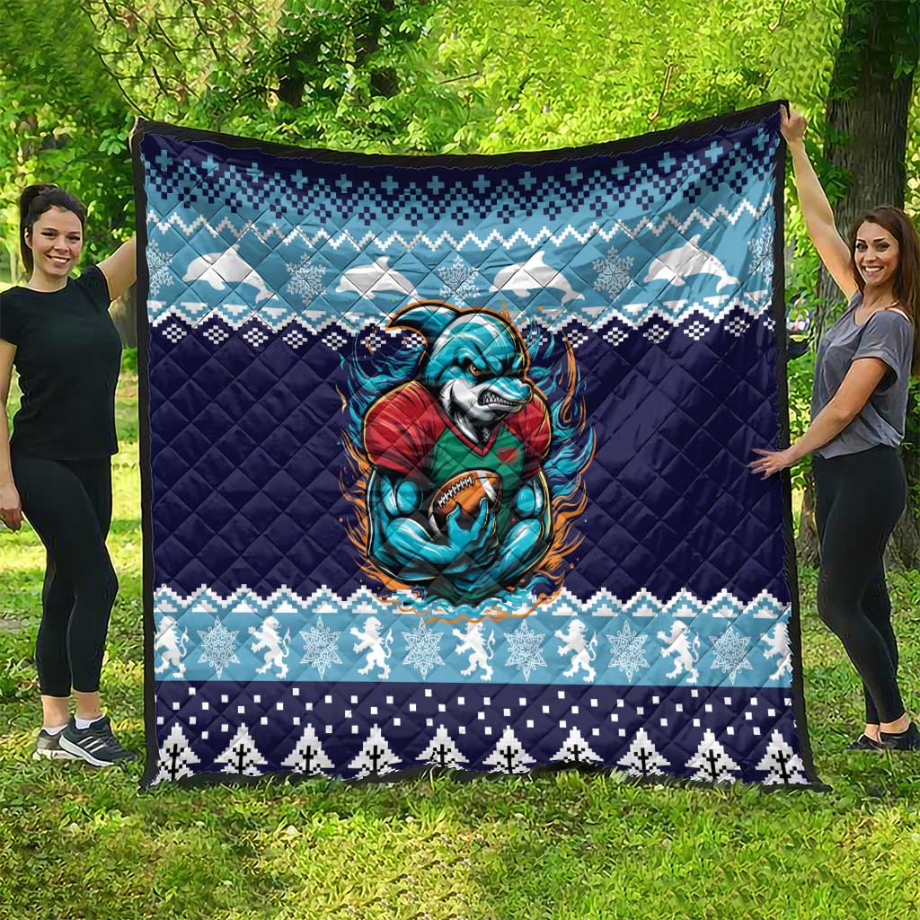 Cardiganshire Wales Christmas Quilt Cardigan Bay Dolphin Rugby Design - Wonder Print Shop