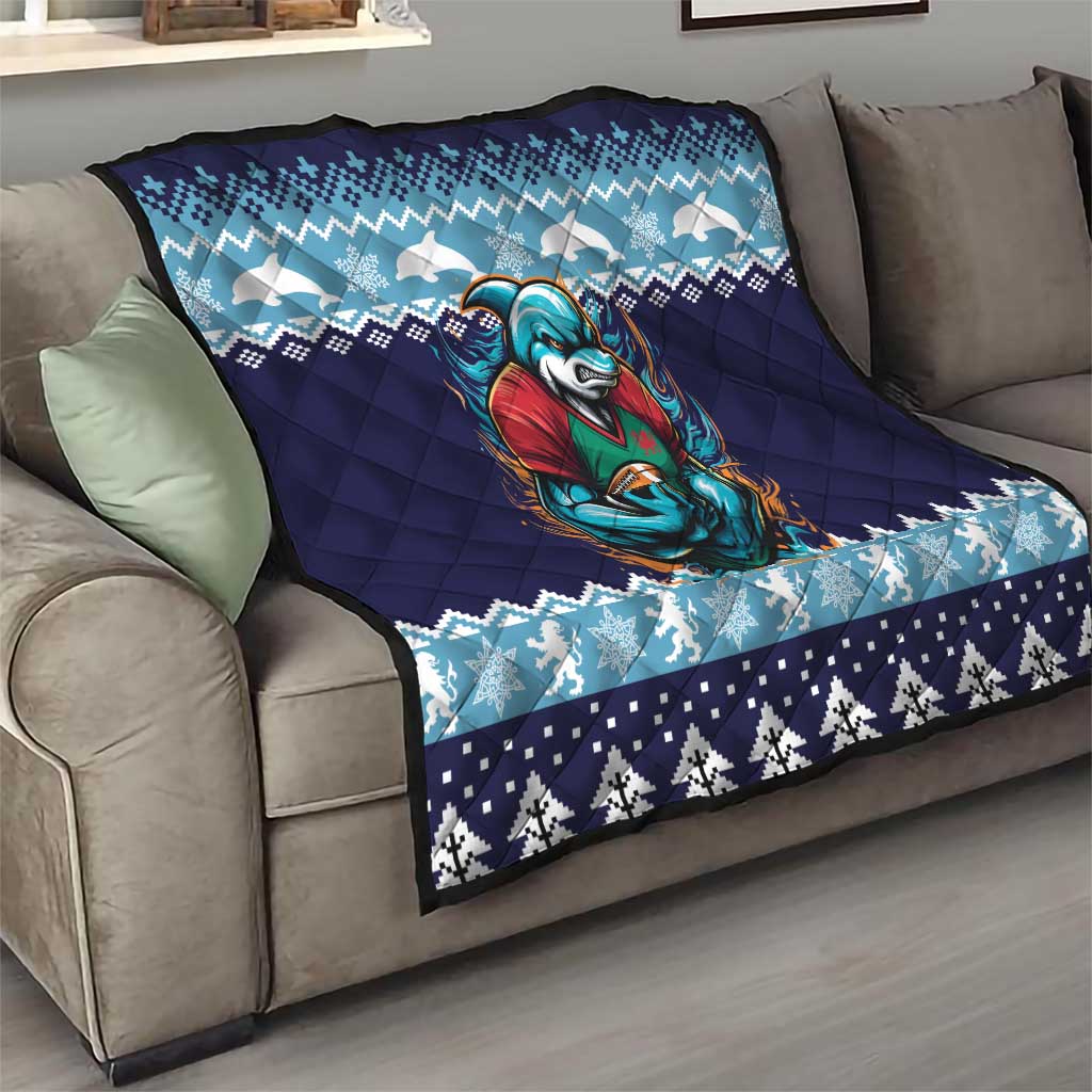 Cardiganshire Wales Christmas Quilt Cardigan Bay Dolphin Rugby Design - Wonder Print Shop