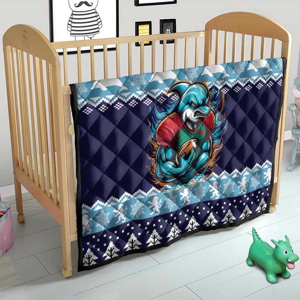 Cardiganshire Wales Christmas Quilt Cardigan Bay Dolphin Rugby Design - Wonder Print Shop