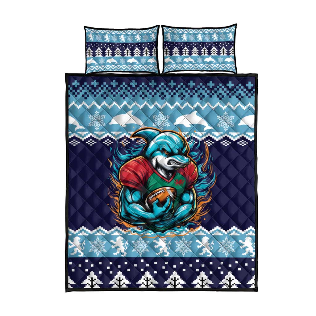 Cardiganshire Wales Christmas Quilt Bed Set Cardigan Bay Dolphin Rugby Design - Wonder Print Shop