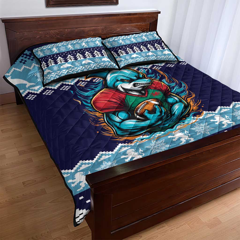 Cardiganshire Wales Christmas Quilt Bed Set Cardigan Bay Dolphin Rugby Design - Wonder Print Shop