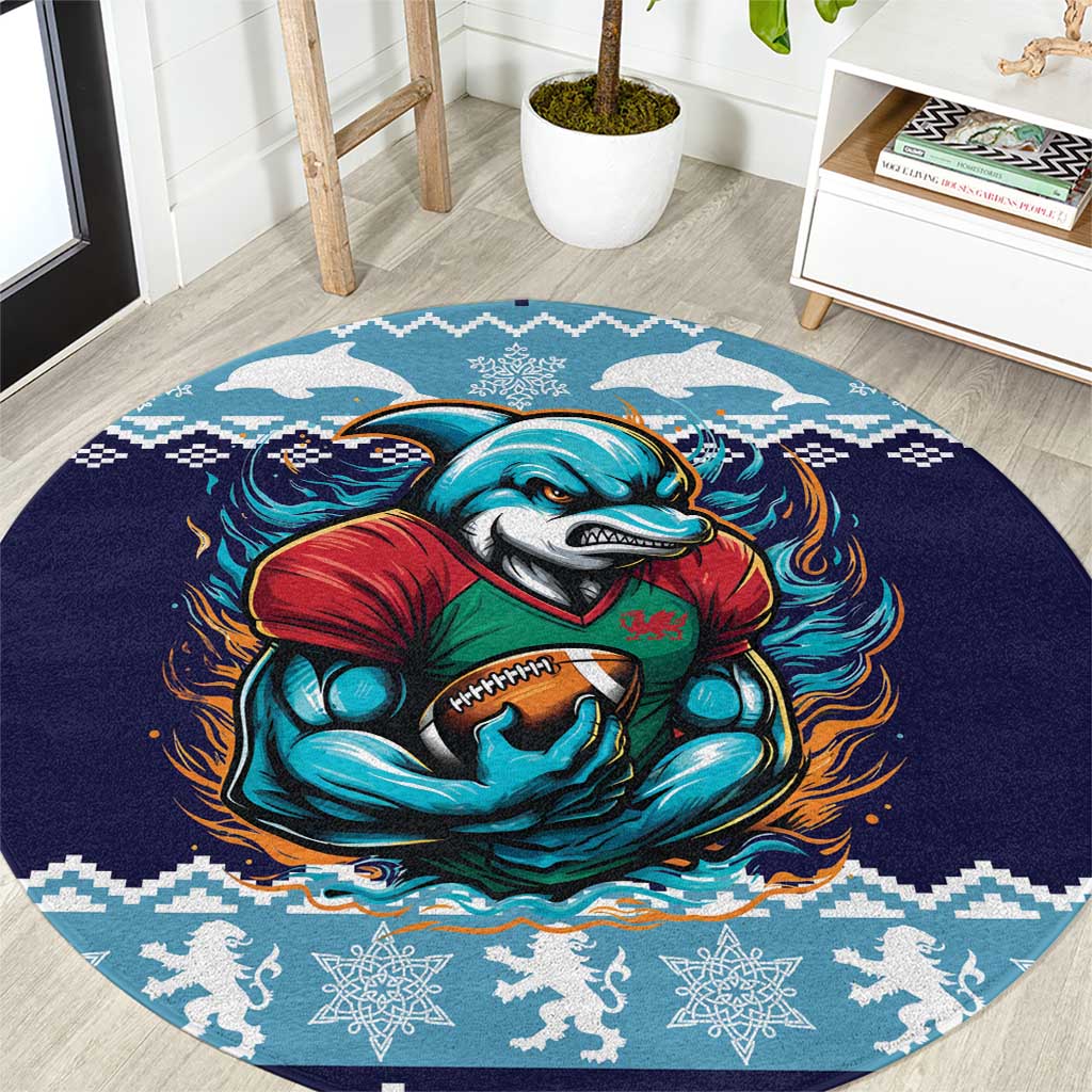 Cardiganshire Wales Christmas Round Carpet Cardigan Bay Dolphin Rugby Design - Wonder Print Shop