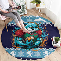 Cardiganshire Wales Christmas Round Carpet Cardigan Bay Dolphin Rugby Design - Wonder Print Shop