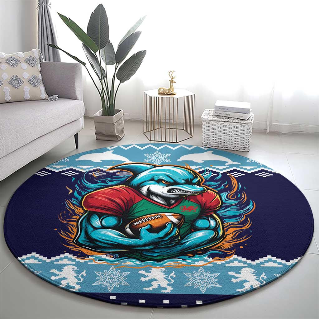Cardiganshire Wales Christmas Round Carpet Cardigan Bay Dolphin Rugby Design - Wonder Print Shop