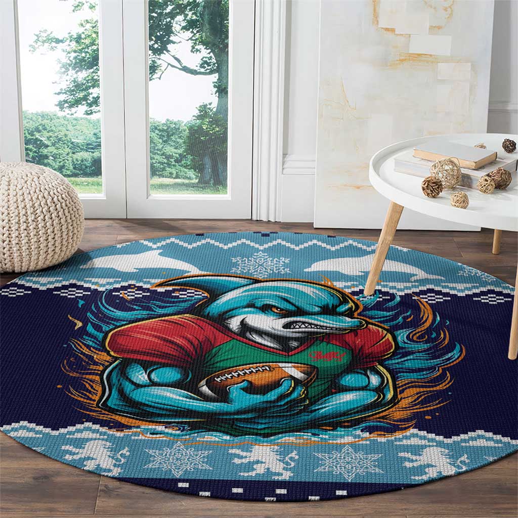 Cardiganshire Wales Christmas Round Carpet Cardigan Bay Dolphin Rugby Design - Wonder Print Shop