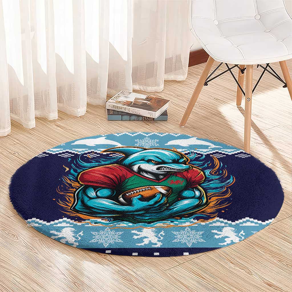 Cardiganshire Wales Christmas Round Carpet Cardigan Bay Dolphin Rugby Design - Wonder Print Shop