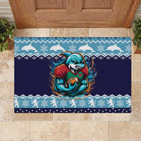 Cardiganshire Wales Christmas Rubber Doormat Cardigan Bay Dolphin Rugby Design - Wonder Print Shop