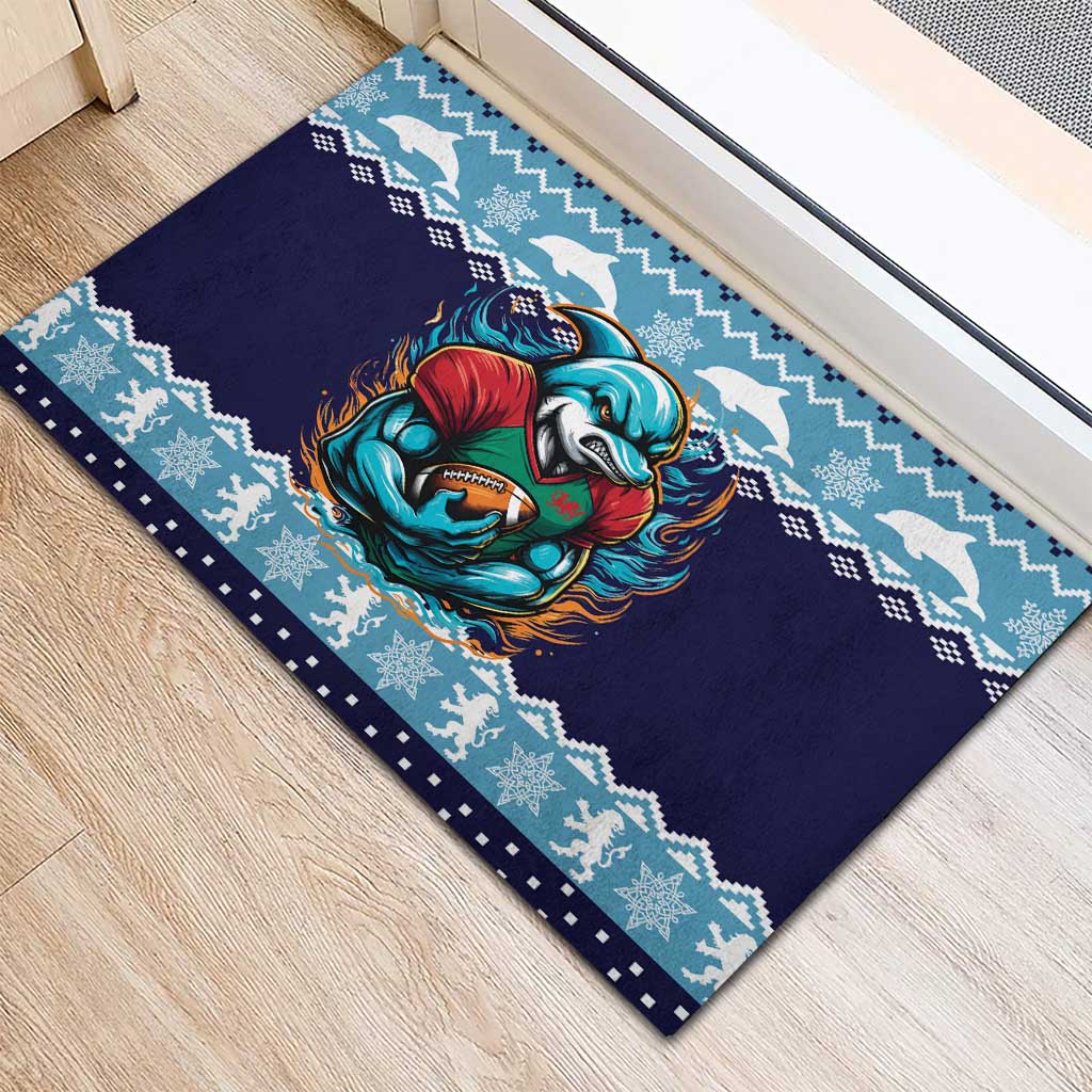 Cardiganshire Wales Christmas Rubber Doormat Cardigan Bay Dolphin Rugby Design - Wonder Print Shop