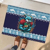 Cardiganshire Wales Christmas Rubber Doormat Cardigan Bay Dolphin Rugby Design - Wonder Print Shop