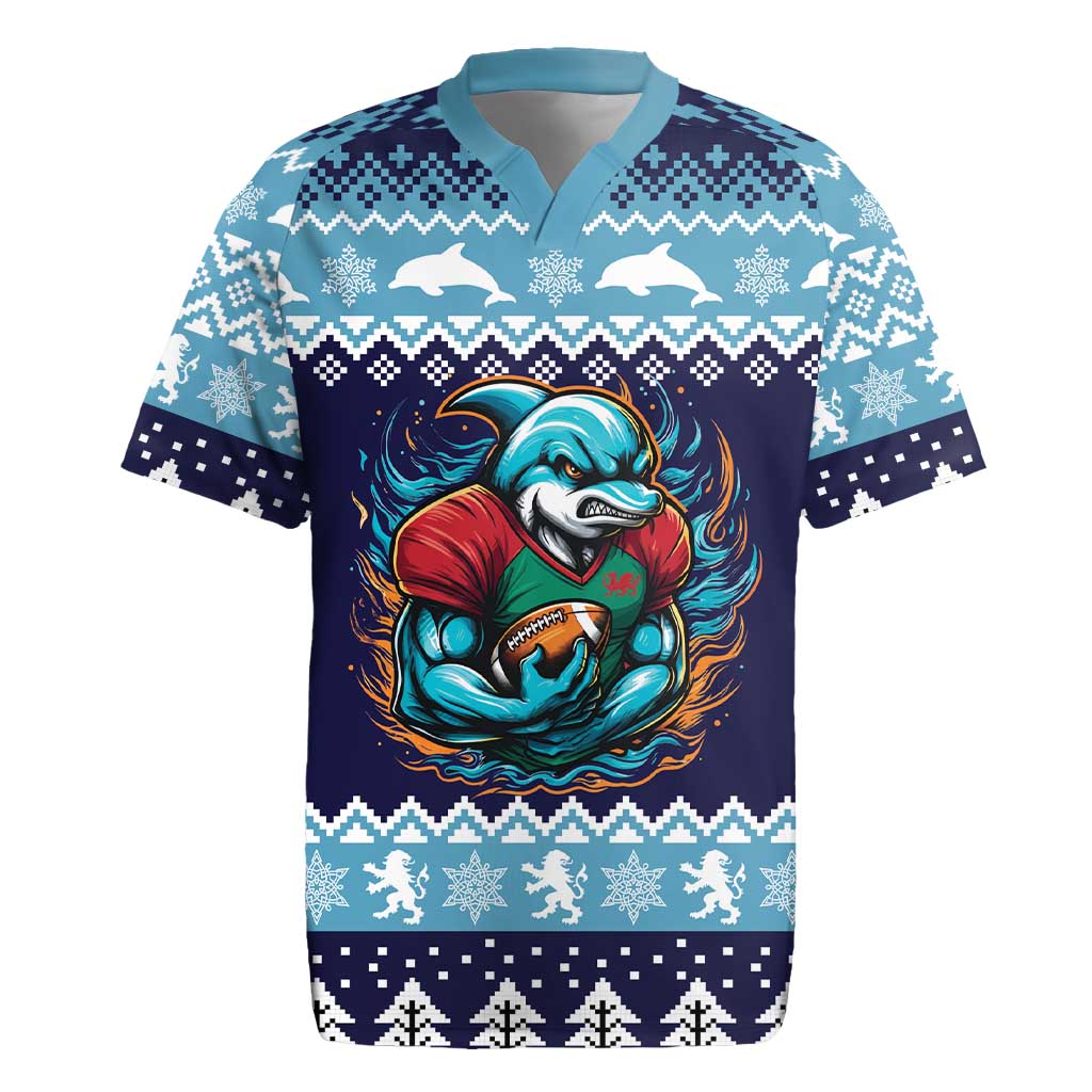 Cardiganshire Wales Christmas Rugby Jersey Cardigan Bay Dolphin Rugby Design - Wonder Print Shop