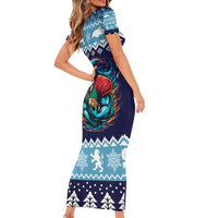 Cardiganshire Wales Christmas Short Sleeve Bodycon Dress Cardigan Bay Dolphin Rugby Design - Wonder Print Shop