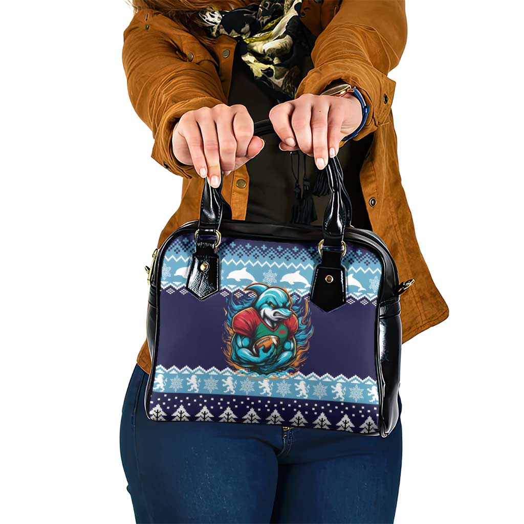 Cardiganshire Wales Christmas Shoulder Handbag Cardigan Bay Dolphin Rugby Design - Wonder Print Shop