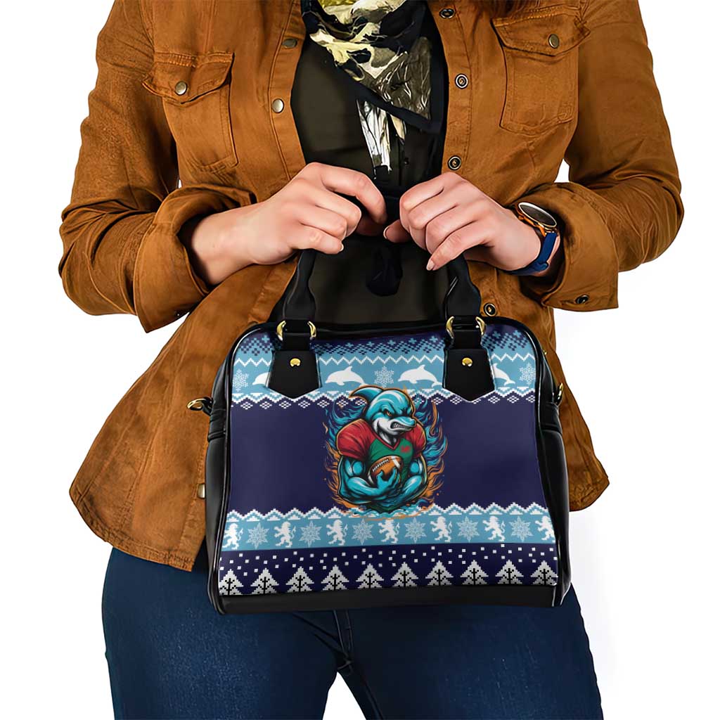 Cardiganshire Wales Christmas Shoulder Handbag Cardigan Bay Dolphin Rugby Design - Wonder Print Shop