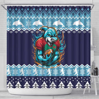Cardiganshire Wales Christmas Shower Curtain Cardigan Bay Dolphin Rugby Design - Wonder Print Shop