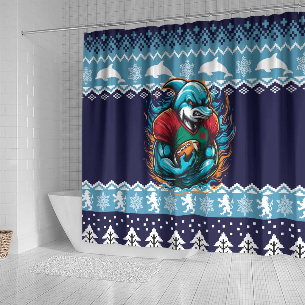 Cardiganshire Wales Christmas Shower Curtain Cardigan Bay Dolphin Rugby Design - Wonder Print Shop