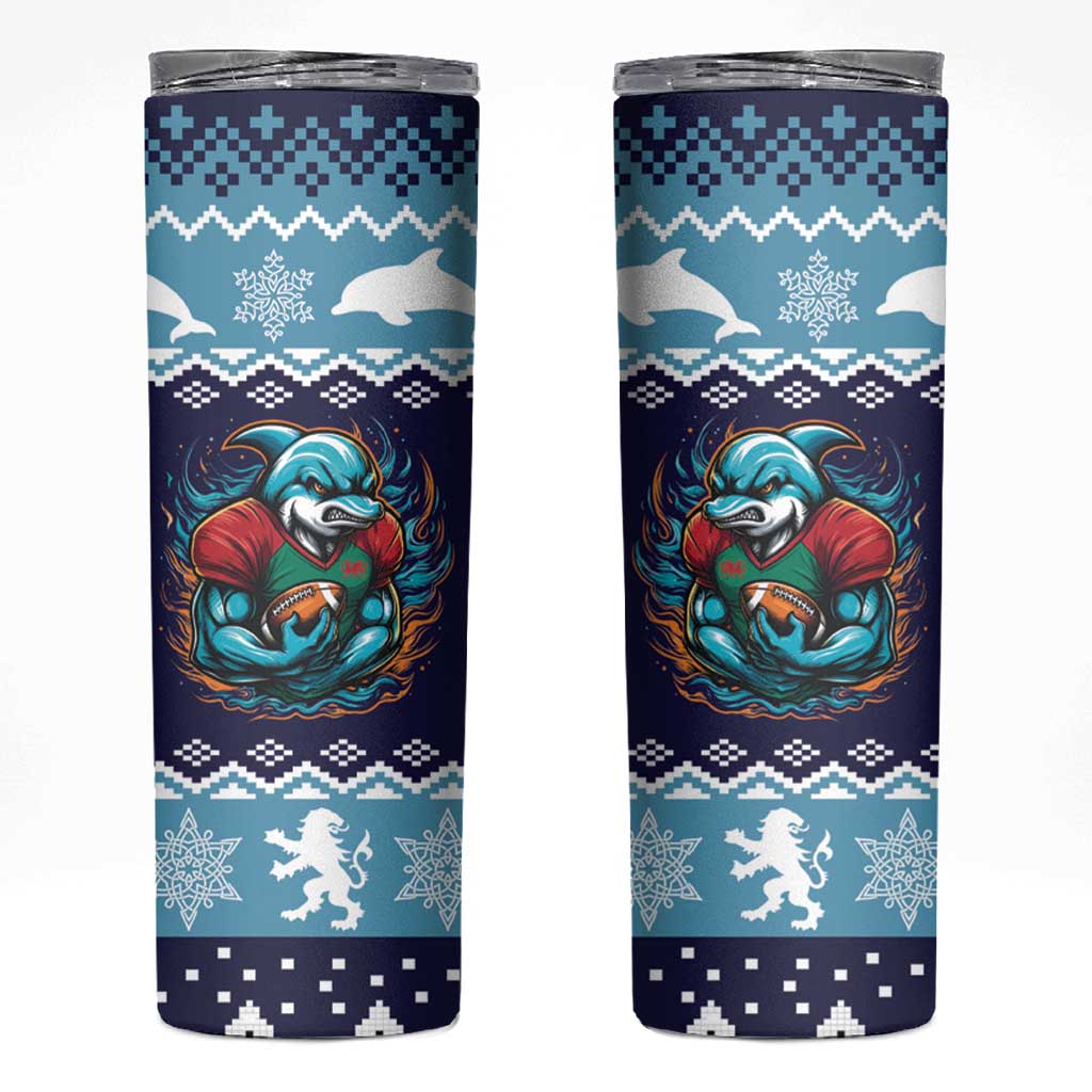 Cardiganshire Wales Christmas Skinny Tumbler Cardigan Bay Dolphin Rugby Design - Wonder Print Shop