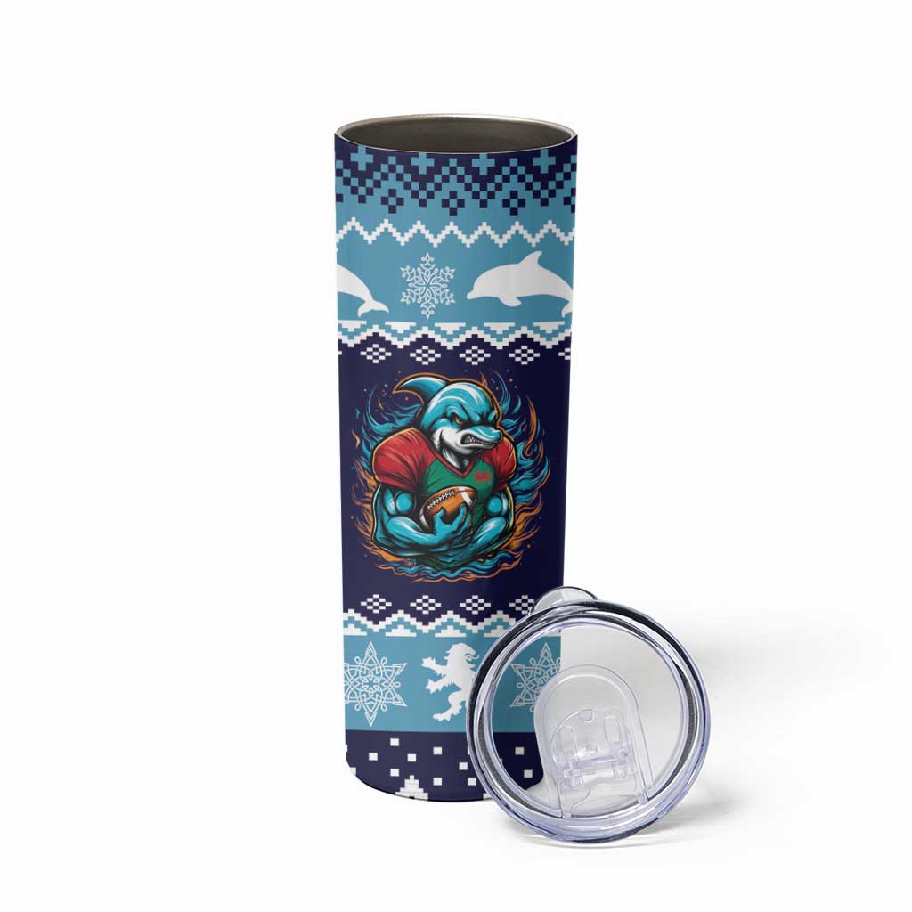 Cardiganshire Wales Christmas Skinny Tumbler Cardigan Bay Dolphin Rugby Design - Wonder Print Shop