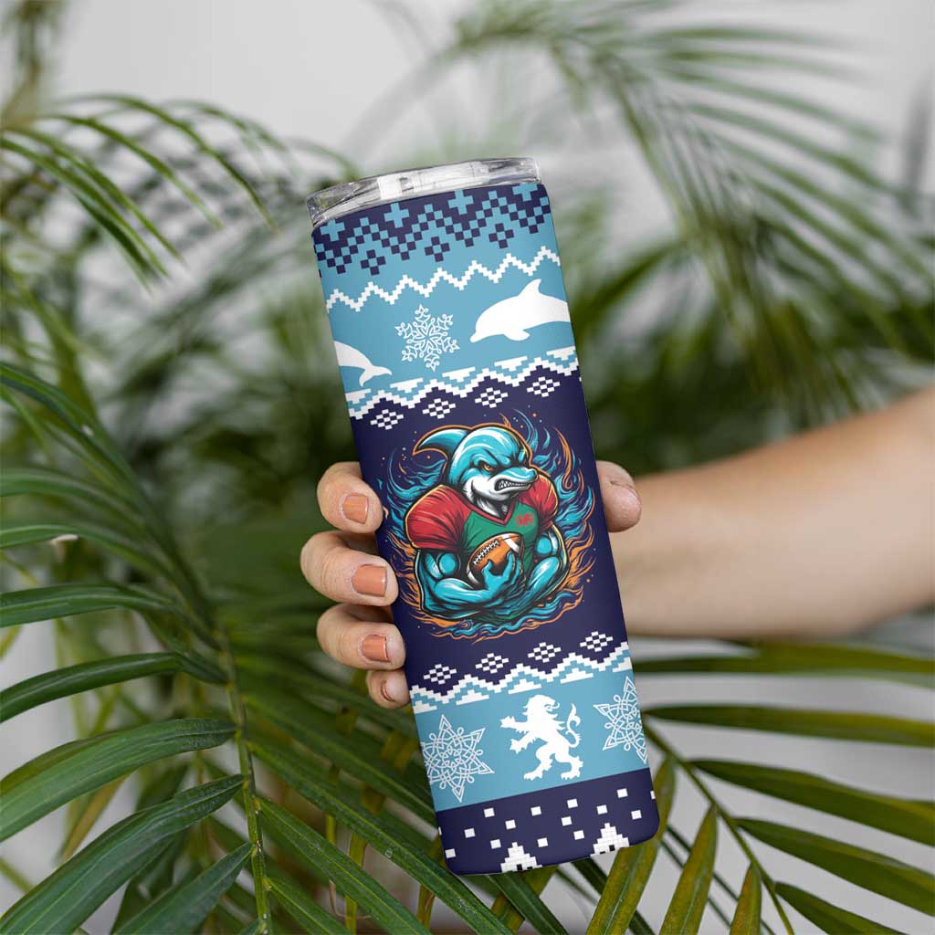 Cardiganshire Wales Christmas Skinny Tumbler Cardigan Bay Dolphin Rugby Design - Wonder Print Shop