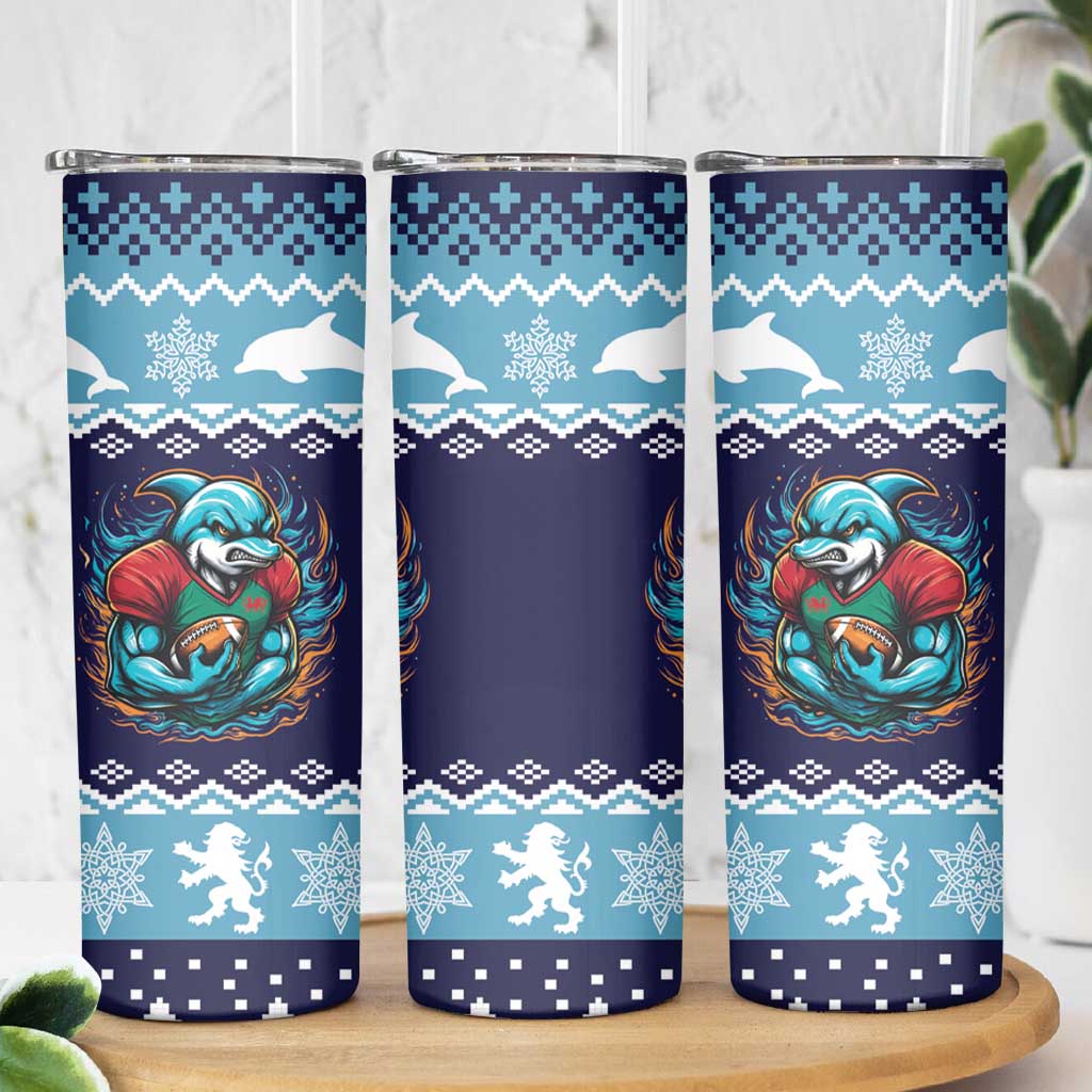 Cardiganshire Wales Christmas Skinny Tumbler Cardigan Bay Dolphin Rugby Design - Wonder Print Shop