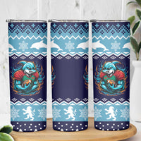 Cardiganshire Wales Christmas Skinny Tumbler Cardigan Bay Dolphin Rugby Design - Wonder Print Shop