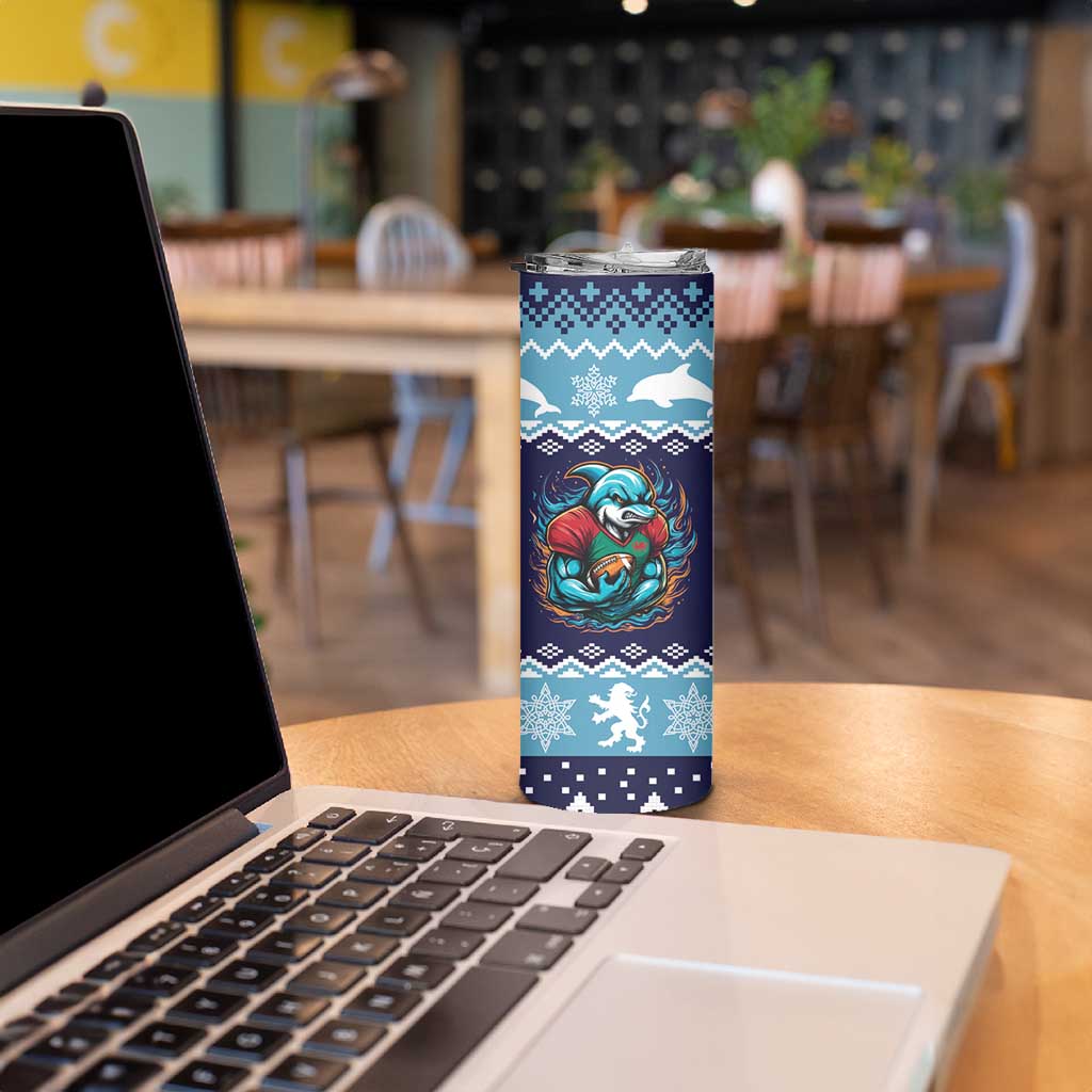 Cardiganshire Wales Christmas Skinny Tumbler Cardigan Bay Dolphin Rugby Design - Wonder Print Shop