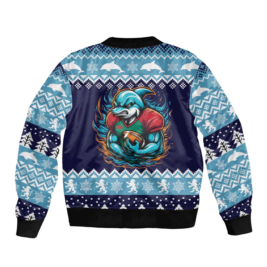 Cardiganshire Wales Christmas Sleeve Zip Bomber Jacket Cardigan Bay Dolphin Rugby Design - Wonder Print Shop