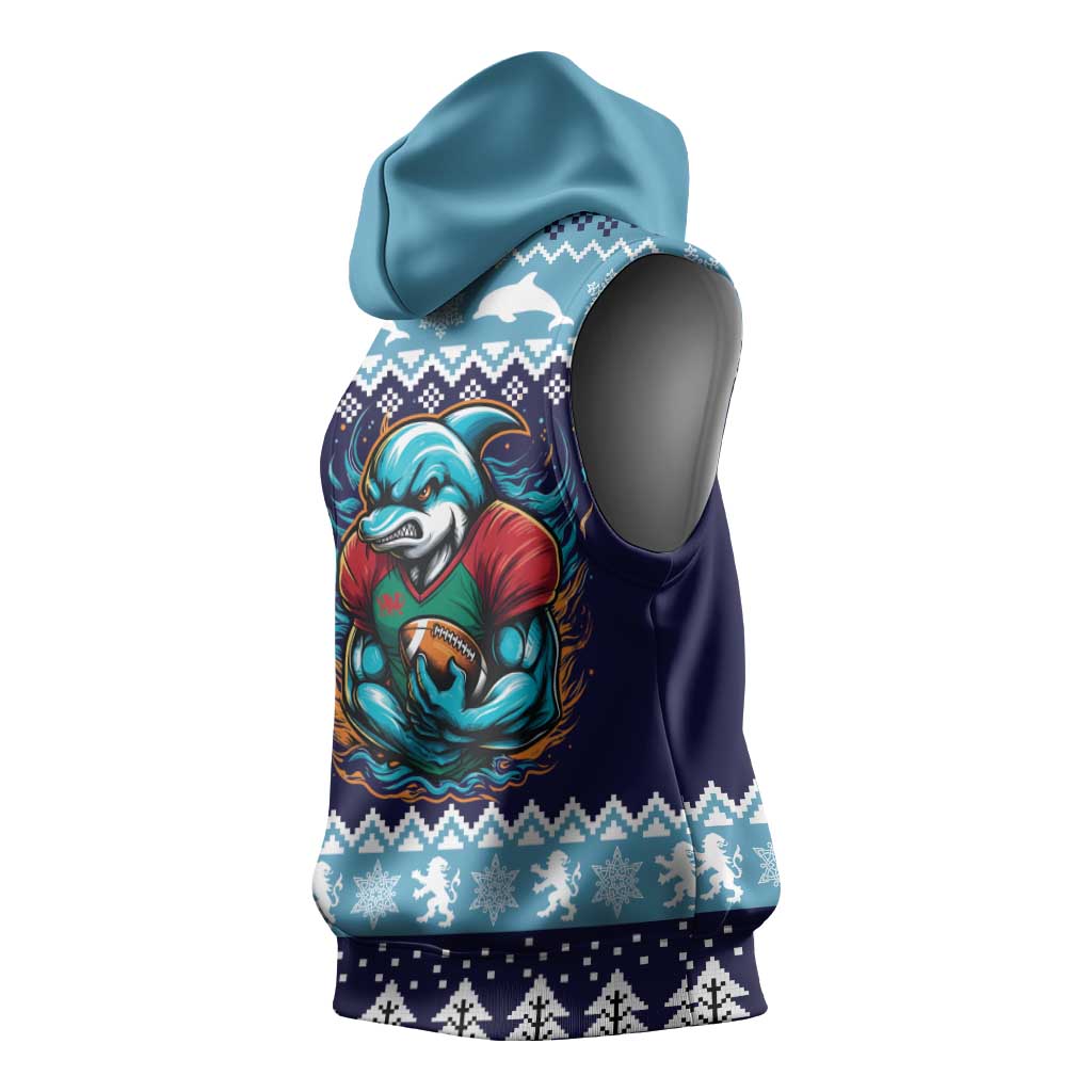 Cardiganshire Wales Christmas Sleeveless Hoodie Cardigan Bay Dolphin Rugby Design - Wonder Print Shop