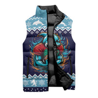 Cardiganshire Wales Christmas Sleeveless Puffer Jacket Cardigan Bay Dolphin Rugby Design - Wonder Print Shop