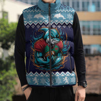 Cardiganshire Wales Christmas Sleeveless Puffer Jacket Cardigan Bay Dolphin Rugby Design - Wonder Print Shop